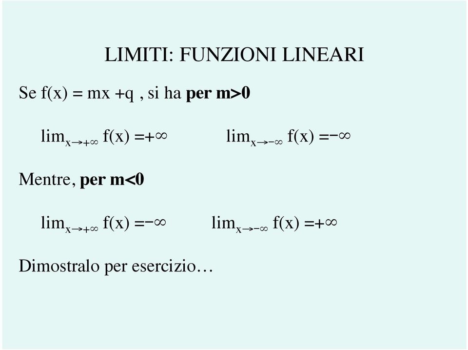 - f(x) =- Mentre, per m<0 lim x + f(x)