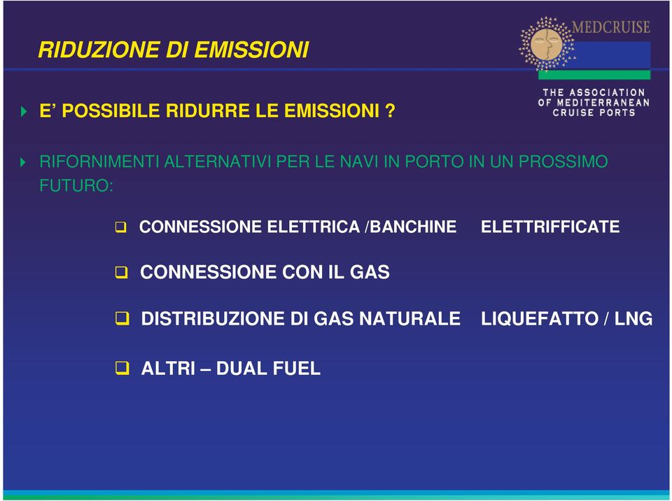 FUTURO: CONNESSIONE ELETTRICA /BANCHINE ELETTRIFFICATE