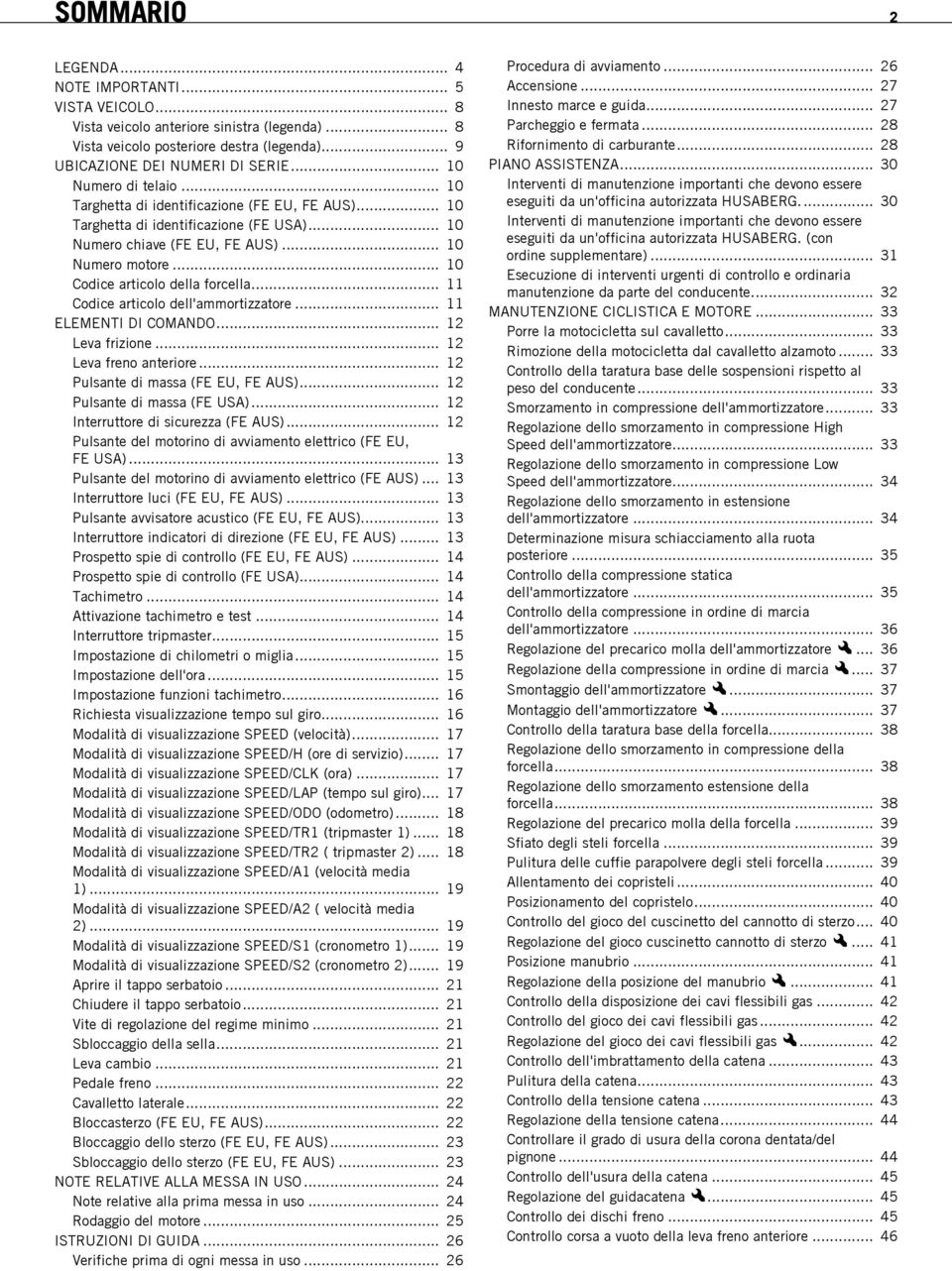 .. 10 Codice articolo della forcella... 11 Codice articolo dell'ammortizzatore... 11 ELEMENTI DI COMANDO... 12 Leva frizione... 12 Leva freno anteriore... 12 Pulsante di massa (FE EU, FE AUS).