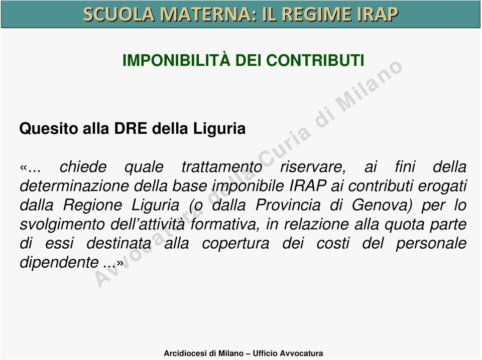 contributi erogati dalla Regione Liguria (o dalla Provincia di Genova) per lo svolgimento dell