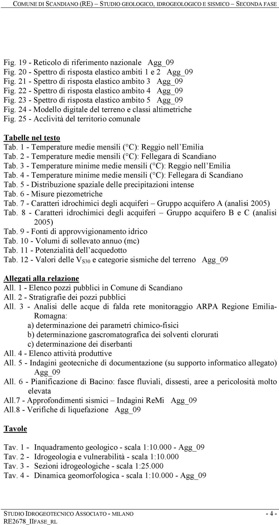 25 - Acclività del territorio comunale Tabelle nel testo Tab. 1 - Temperature medie mensili ( C): Reggio nell Emilia Tab. 2 - Temperature medie mensili ( C): Fellegara di Scandiano Tab.