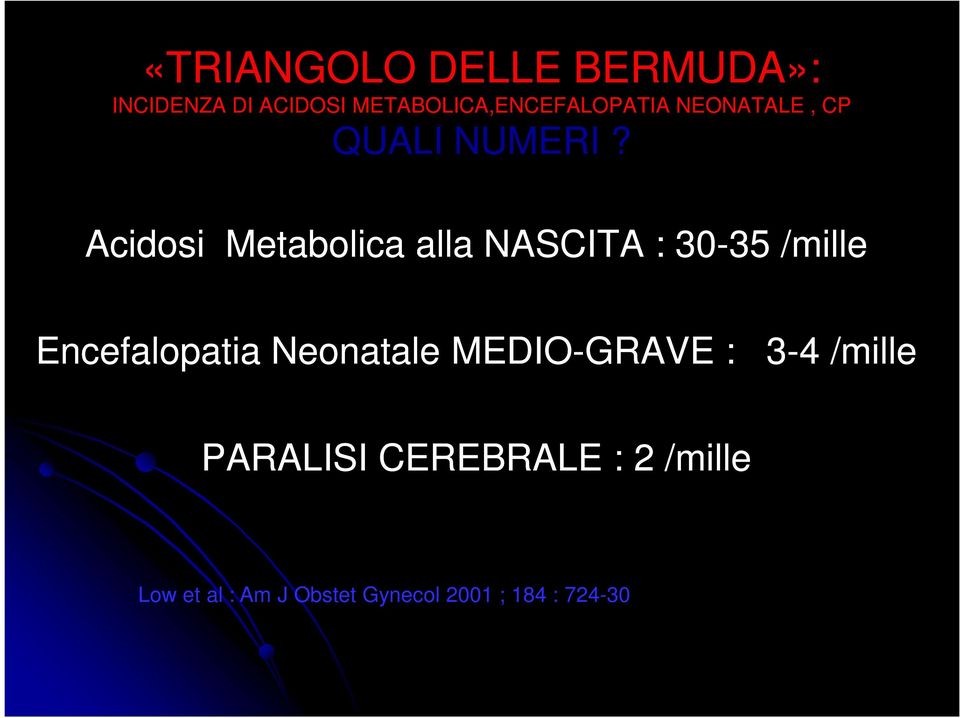 Acidosi Metabolica alla NASCITA : 30-3535 /mille Encefalopatia