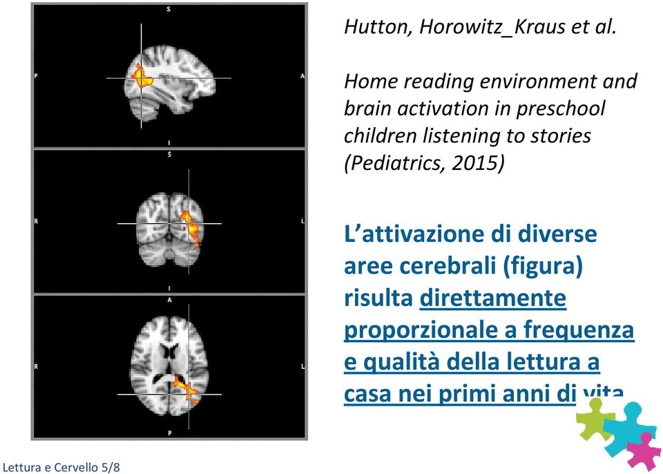 to stories (Pediatrics, 2015) L attivazione di diverse aree cerebrali