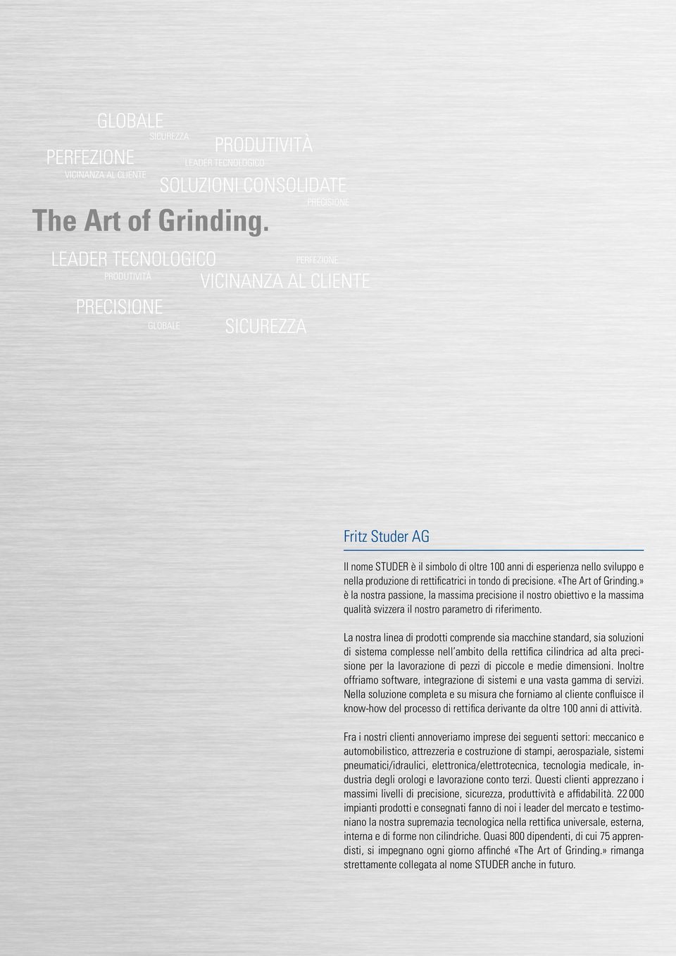 produzione di rettificatrici in tondo di precisione. «The Art of Grinding.