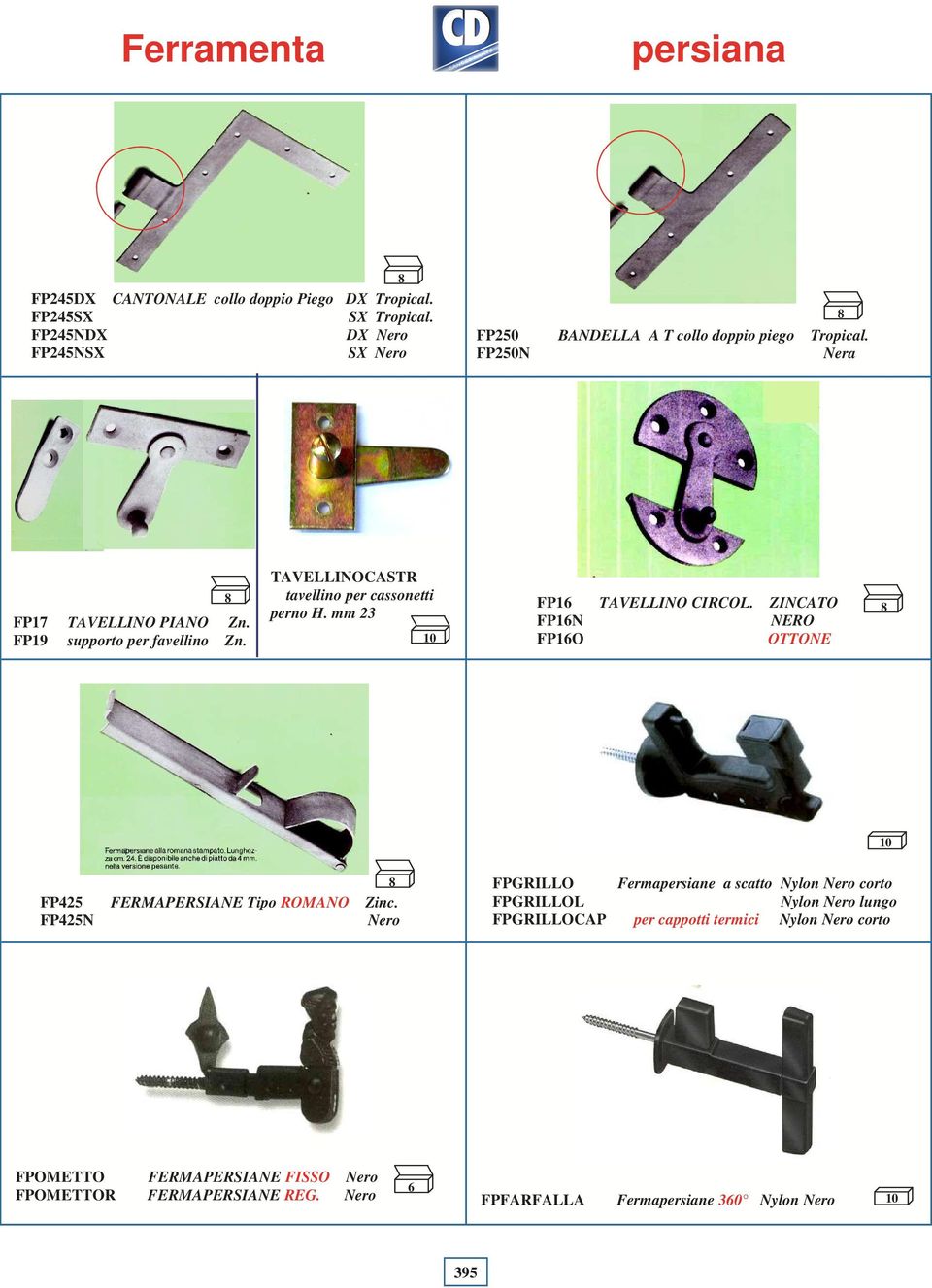 TVELLINOCSTR tavellino per cassonetti perno H. mm 23 FP16 TVELLINO CIRCOL. ZINCTO FP16N NERO FP16O OTTONE FP425 FERMPERSINE Tipo ROMNO Zinc.