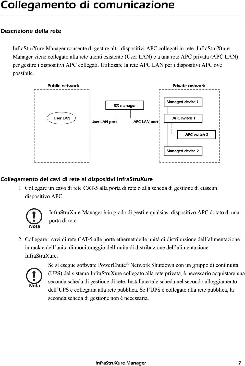 Utilizzare la rete APC LAN per i dispositivi APC ove possibile.