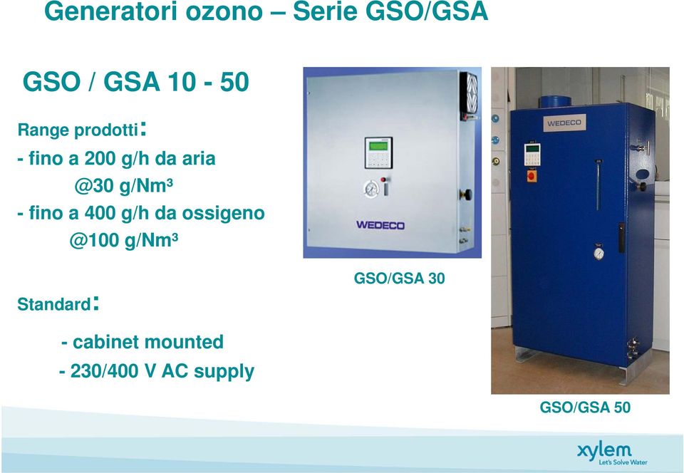 a 400 g/h da ossigeno @100 g/nm³ Standard: GSO/GSA