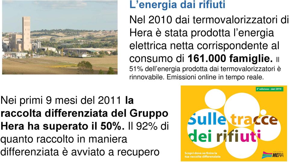 dai termovalorizzatori di Hera è stata prodotta l energia elettrica netta corrispondente al consumo di