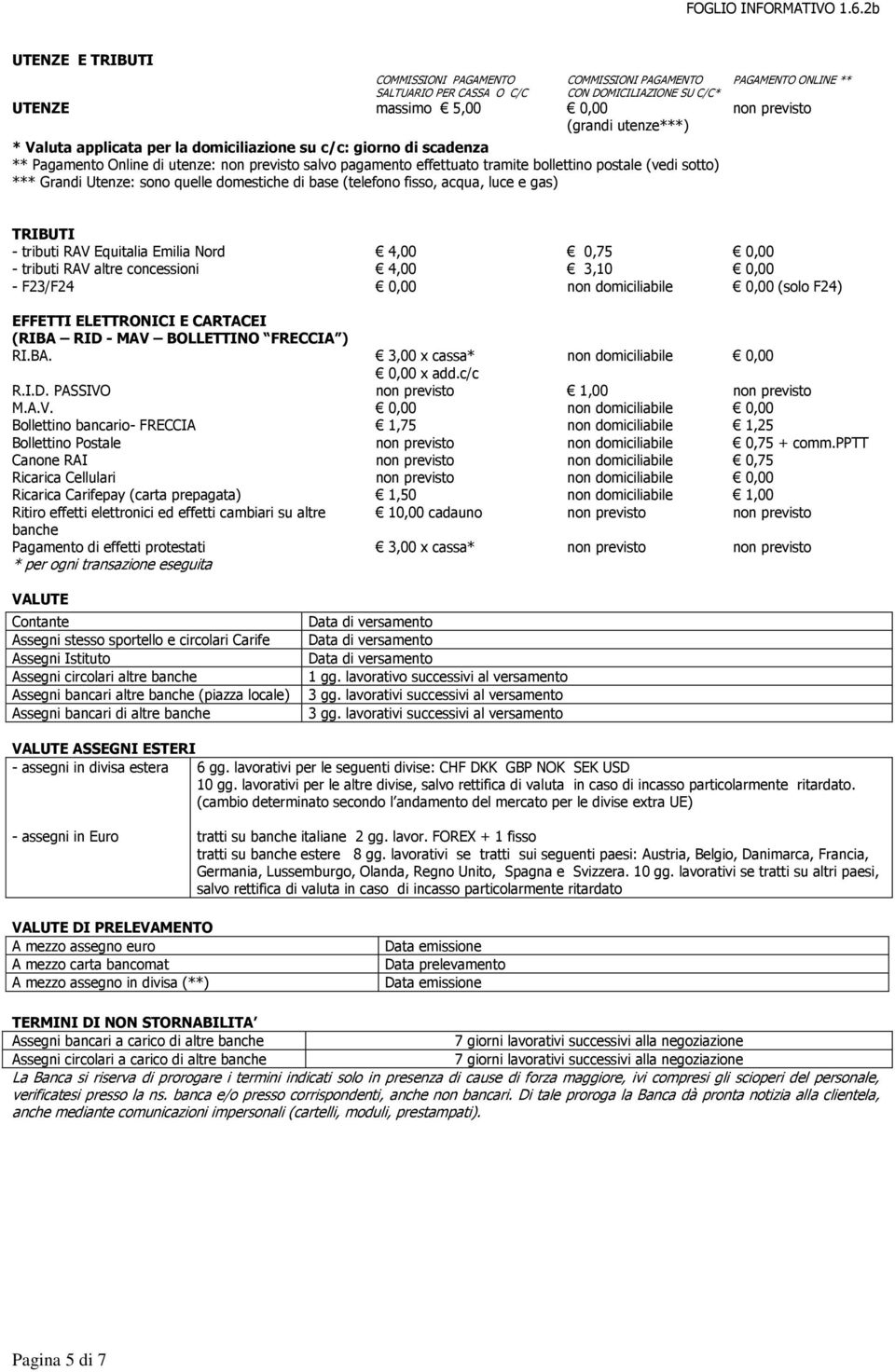 fisso, acqua, luce e gas) PAGAMENTO ONLINE ** non previsto TRIBUTI - tributi RAV Equitalia Emilia Nord - tributi RAV altre concessioni - F23/F24 4,00 4,00 0,75 3,10 non domiciliabile (solo F24)