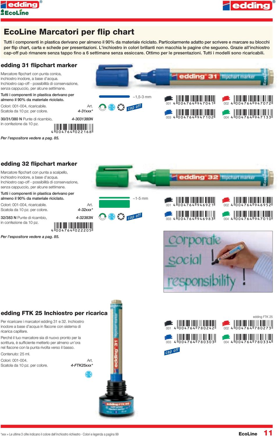 Grazie all'inchiostro cap-off può rimanere senza tappo fino a 6 settimane senza essiccare. Ottimo per le presentazioni. Tutti i modelli sono ricaricabili.