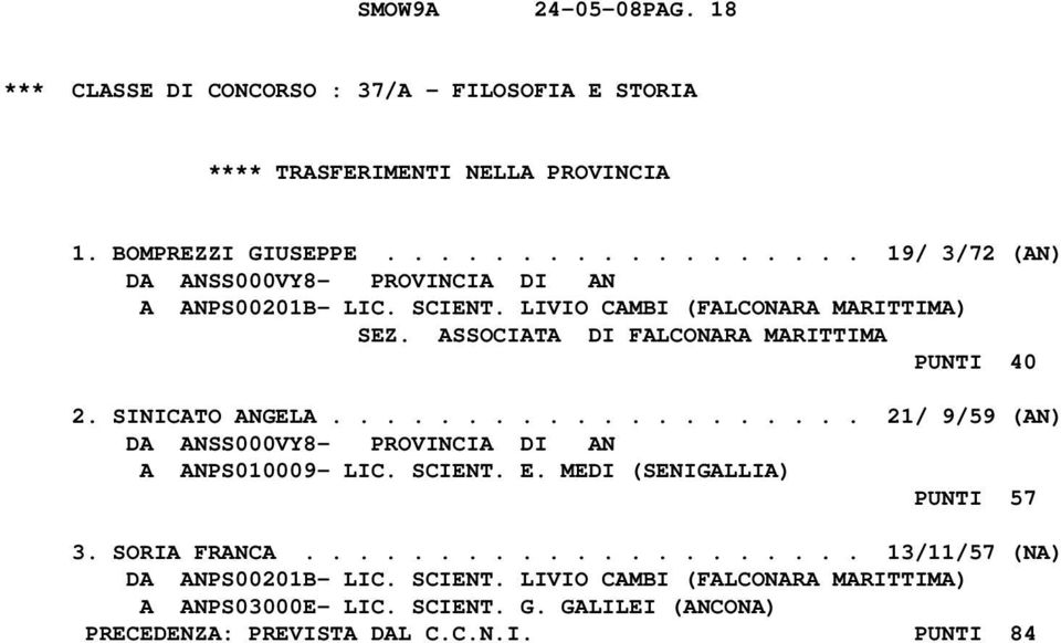 ................... 21/ 9/59 (AN) A ANPS010009- LIC. SCIENT. E. MEDI (SENIGALLIA) PUNTI 57 3. SORIA FRANCA.