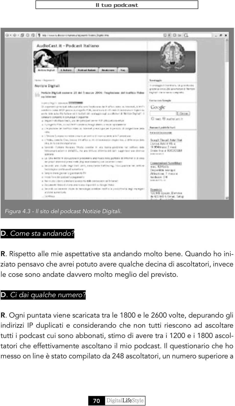 R. Ogni puntata viene scaricata tra le 1800 e le 2600 volte, depurando gli indirizzi IP duplicati e considerando che non tutti riescono ad ascoltare tutti i podcast cui