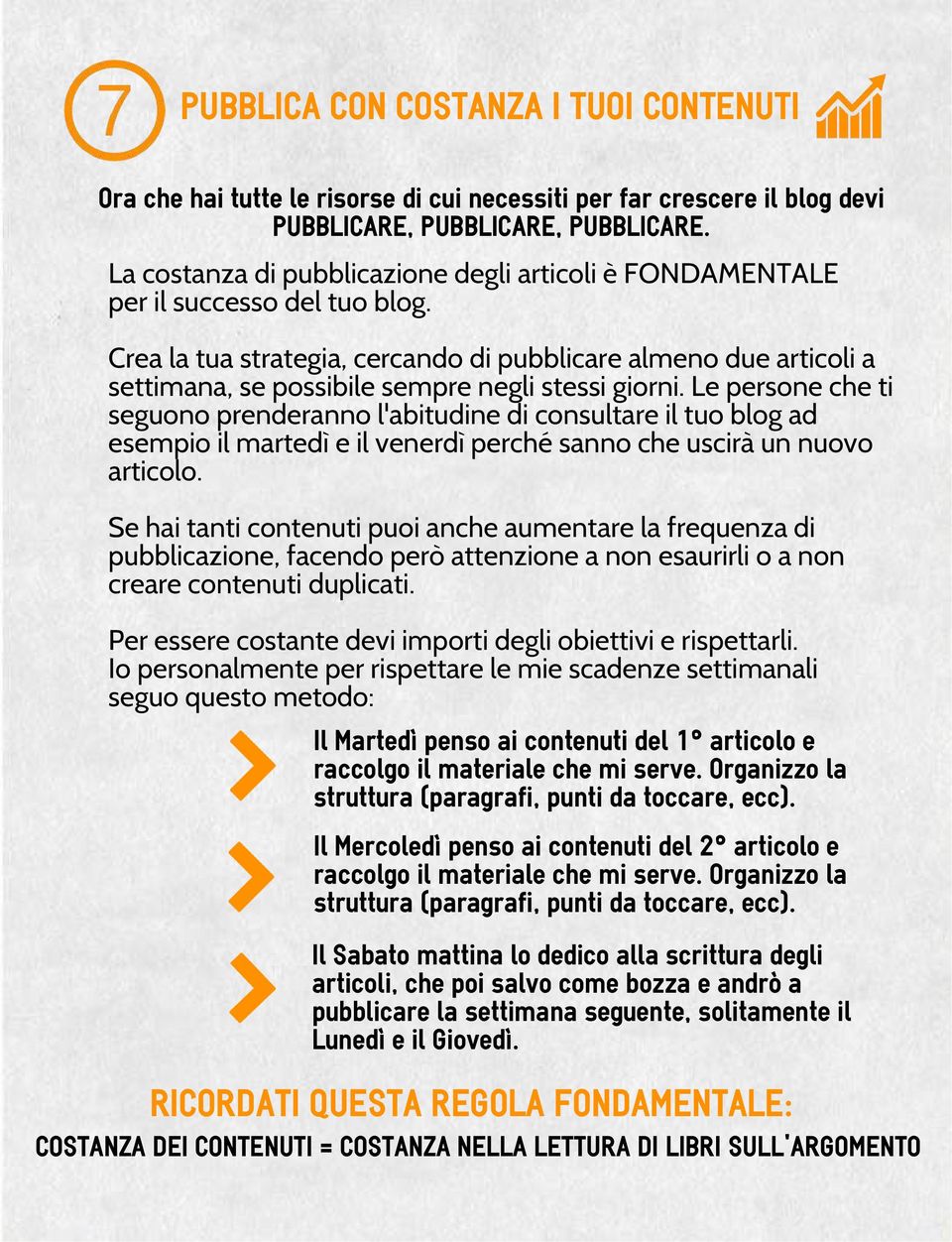 Crea la tua strategia, cercando di pubblicare almeno due articoli a settimana, se possibile sempre negli stessi giorni.