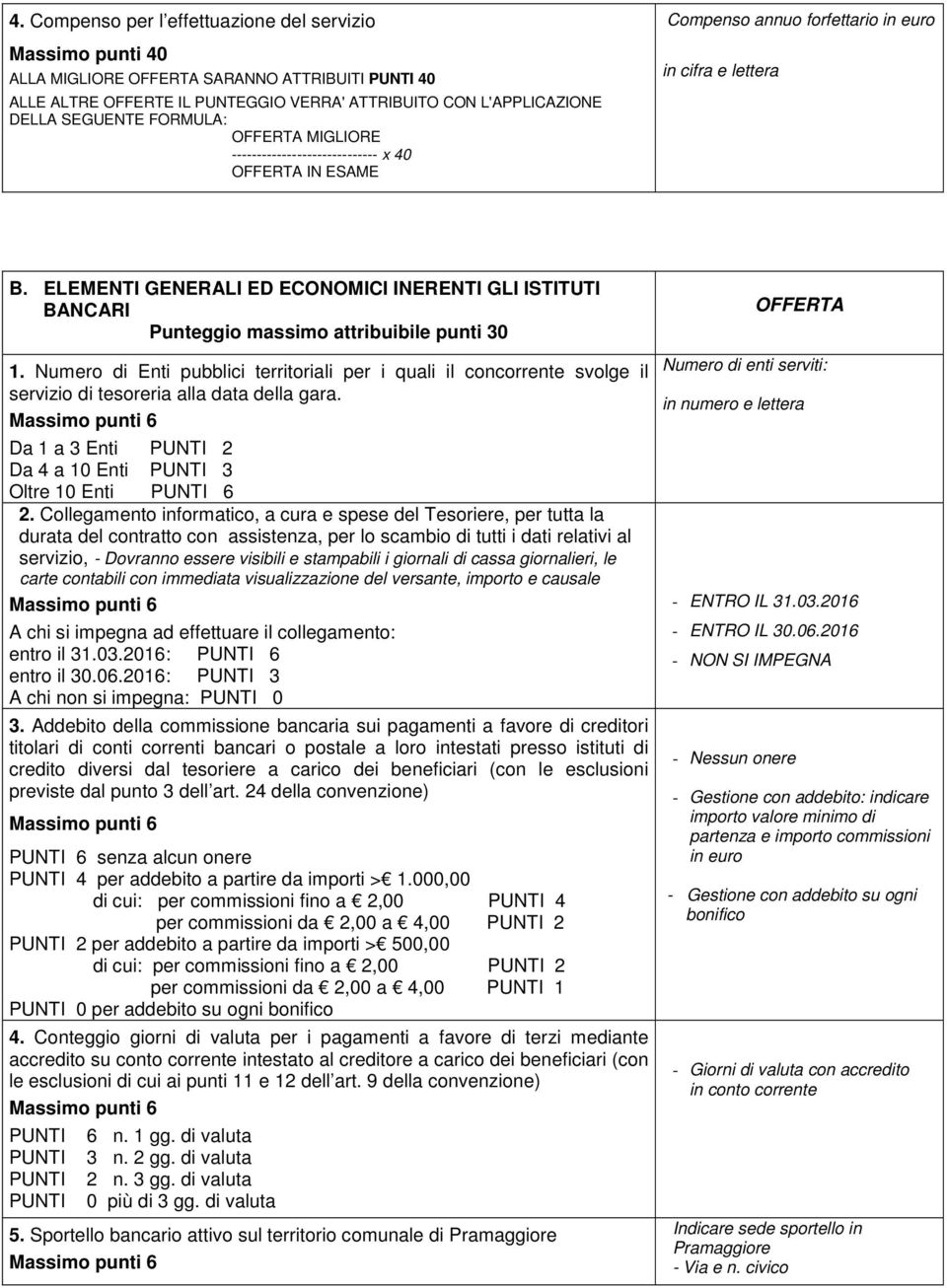 ELEMENTI GENERALI ED ECONOMICI INERENTI GLI ISTITUTI BANCARI Punteggio massimo attribuibile punti 30 1.