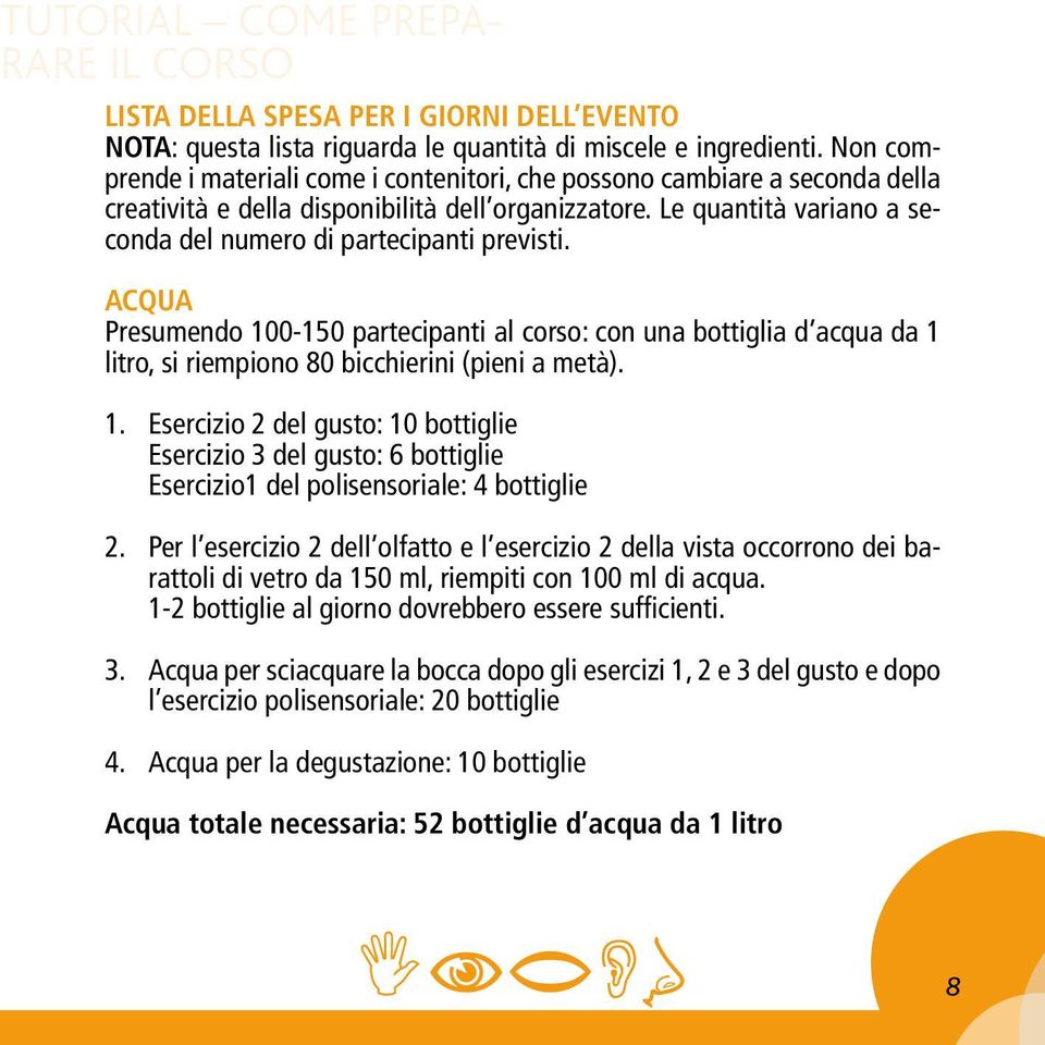 Le quantità variano a seconda del numero di partecipanti previsti. ACQUA Presumendo 10