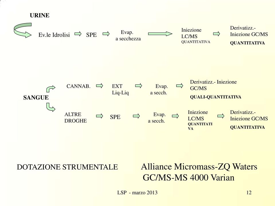 - Iniezione GC/MS QUALI-QUANTITATIVA ALTRE DROGHE SPE Evap. a secch.