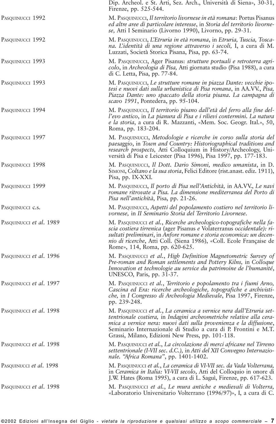 525-544. M. PASQUINUCCI, Il territorio livornese in età romana: Portus Pisanus ed altre aree di particolare interesse, in Storia del territorio livornese, Atti I Seminario (Livorno 1990), Livorno, pp.