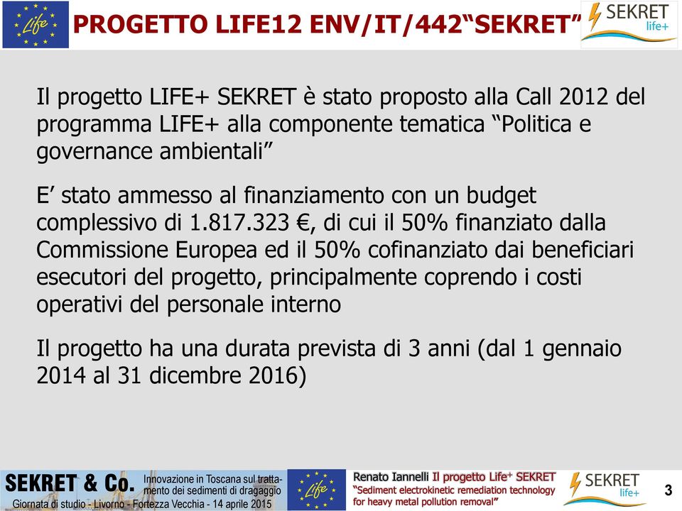 323, di cui il 50% finanziato dalla Commissione Europea ed il 50% cofinanziato dai beneficiari esecutori del progetto,