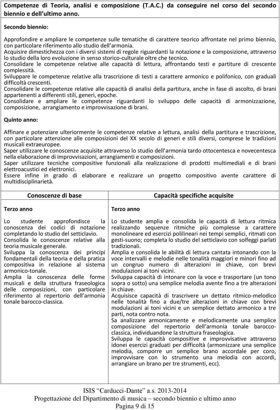 Acquisire dimestichezza con i diversi sistemi di regole riguardanti la notazione e la composizione, attraverso lo studio della loro evoluzione in senso storico-culturale oltre che tecnico.