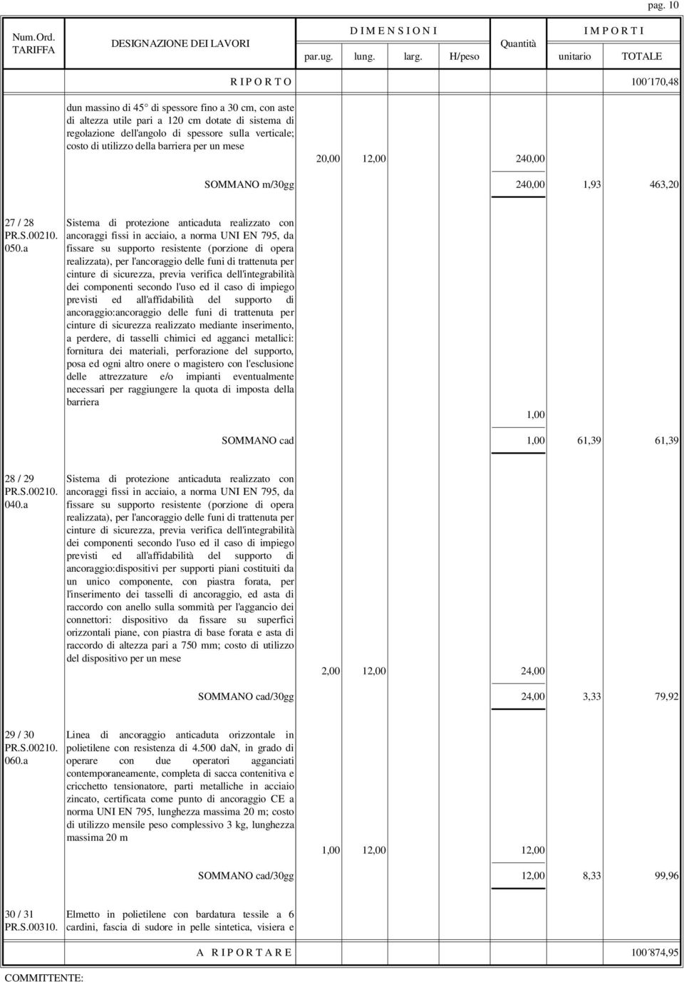 ancoraggi fissi in acciaio, a norma UNI EN 795, da 050.