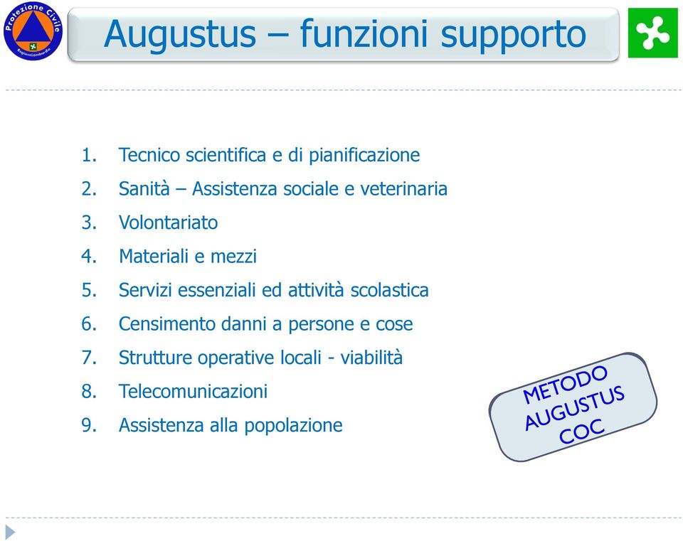 Servizi essenziali ed attività scolastica 6. Censimento danni a persone e cose 7.