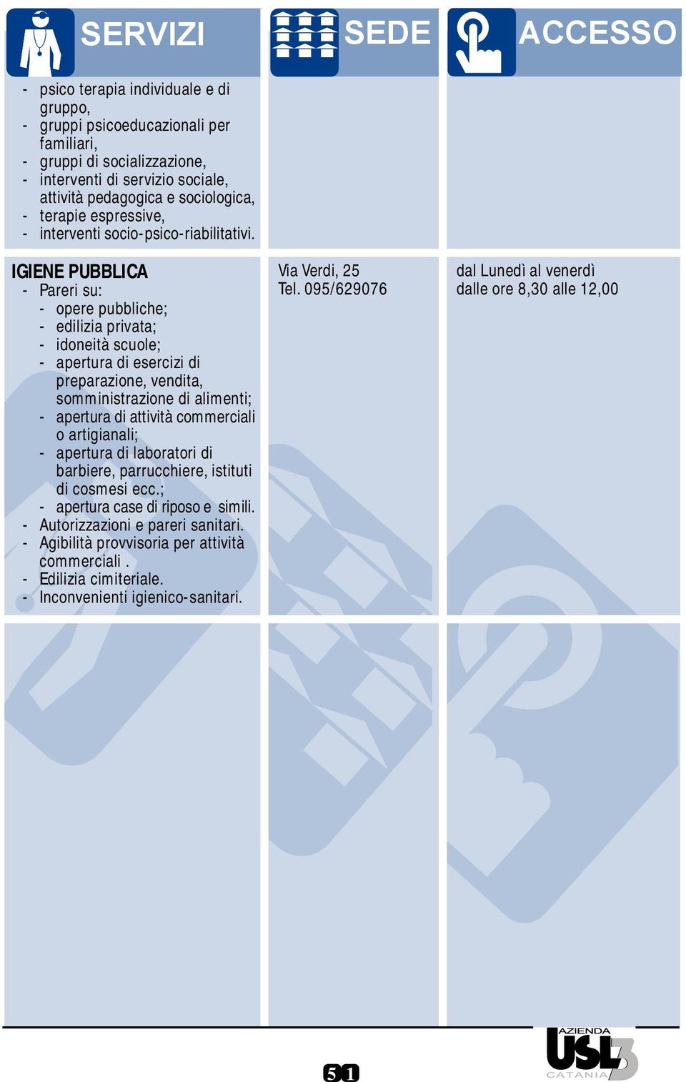 IGIENE PUBBLICA - Pareri su: - opere pubbliche; - edilizia privata; - idoneità scuole; - apertura di esercizi di preparazione, vendita, somministrazione di alimenti; - apertura di attività