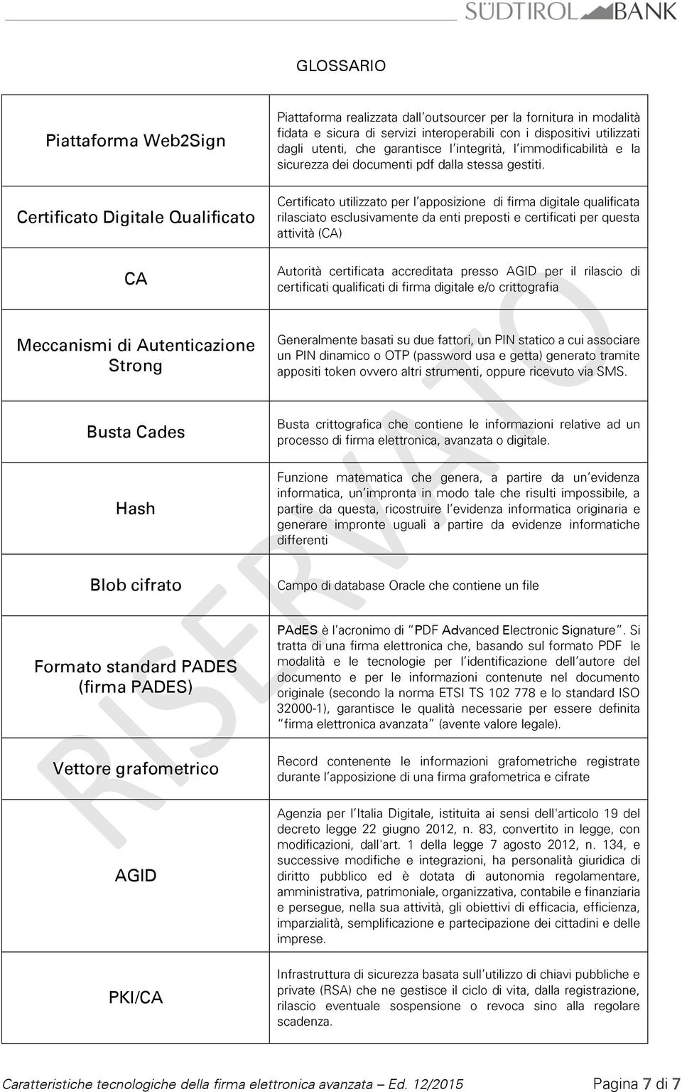 Certificato utilizzato per l apposizione di firma digitale qualificata rilasciato esclusivamente da enti preposti e certificati per questa attività (CA) Autorità certificata accreditata presso AGID