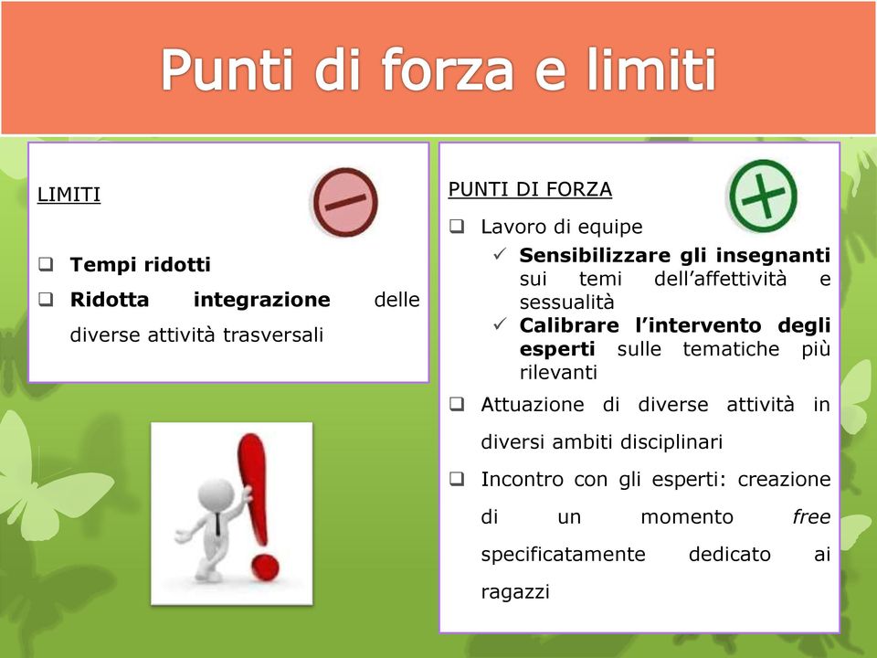 intervento degli esperti sulle tematiche più rilevanti Attuazione di diverse attività in diversi