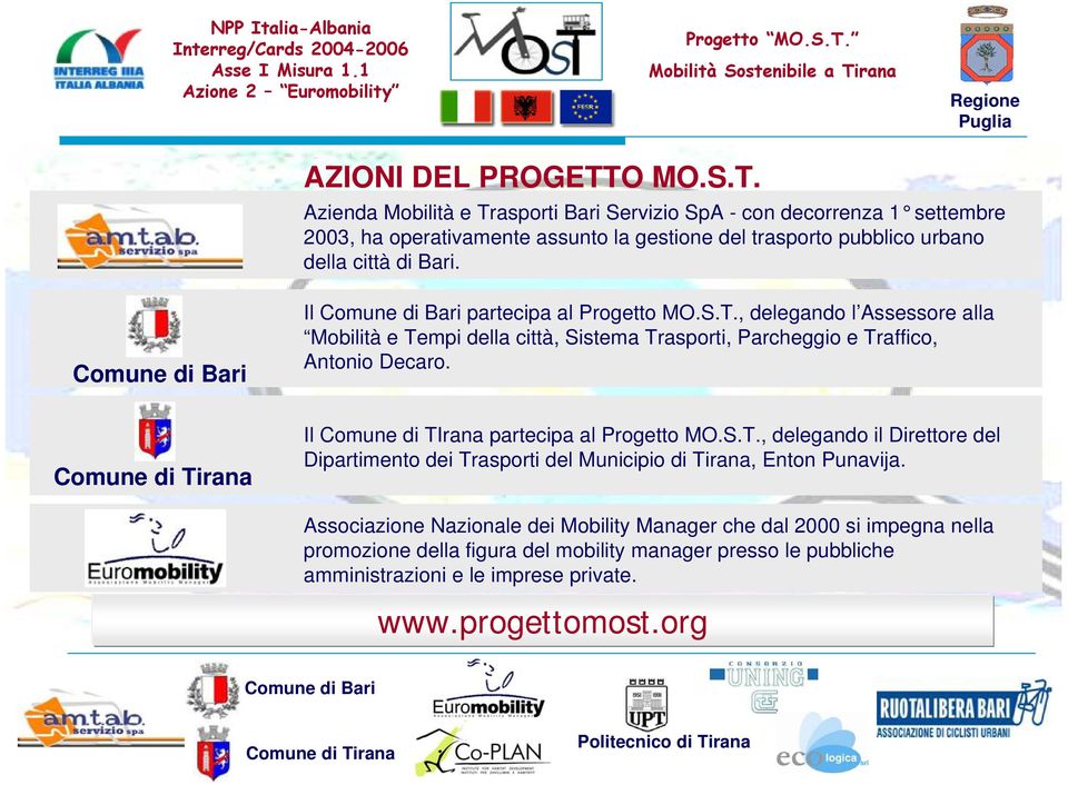 Azienda Mobilità e Trasporti Bari Servizio SpA - con decorrenza 1 settembre 2003, ha operativamente assunto la gestione del trasporto pubblico urbano della città di Bari.