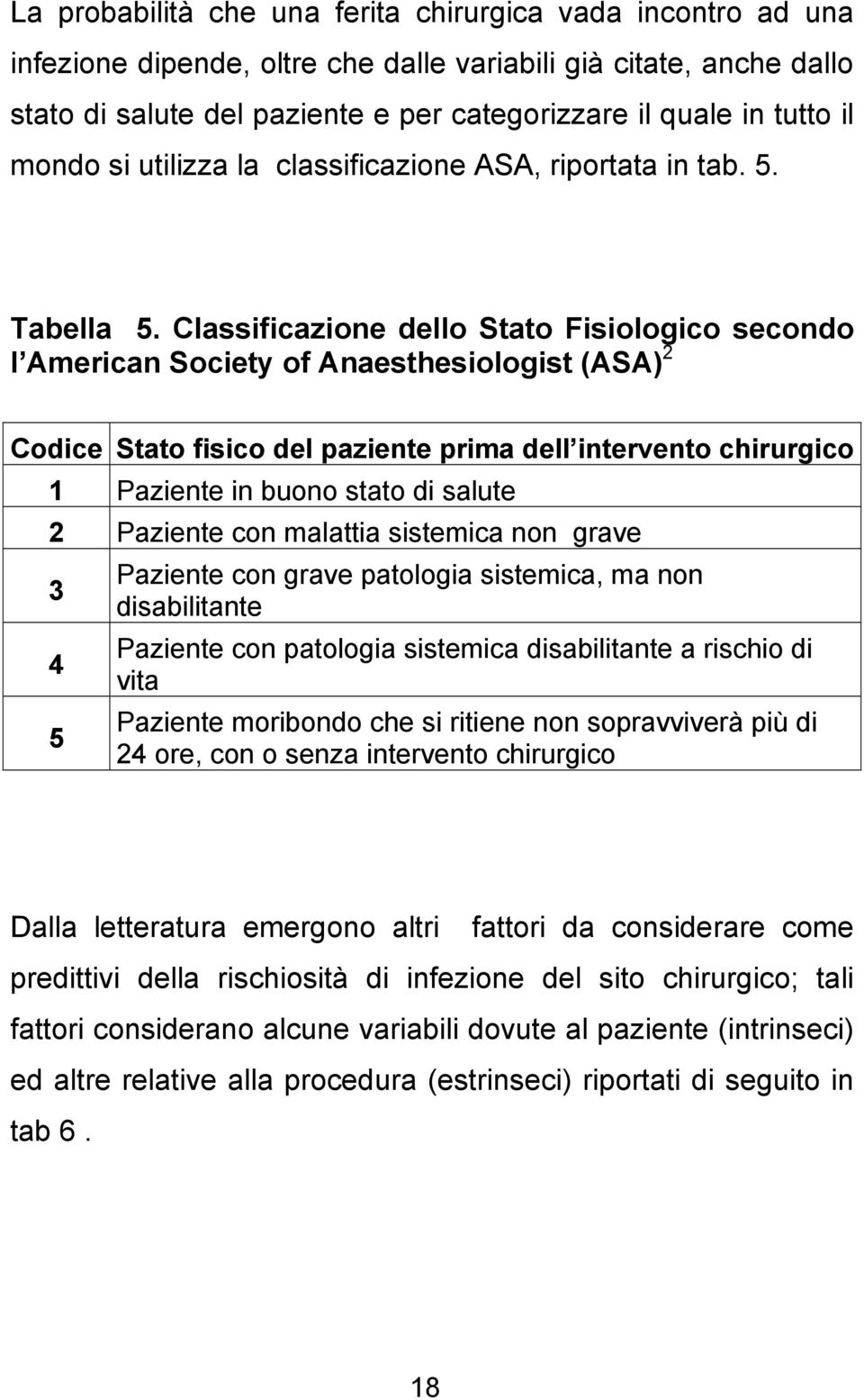 Classificazione dello Stato Fisiologico secondo l American Society of Anaesthesiologist (ASA) 2 Codice Stato fisico del paziente prima dell intervento chirurgico 1 Paziente in buono stato di salute 2