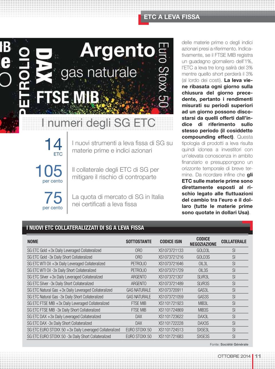 Indicativamente, se il FTSE MIB registra un guadagno giornaliero dell 1%, l ETC a leva tre long salirà del 3% mentre quello short perderà il 3% (al lordo dei costi).