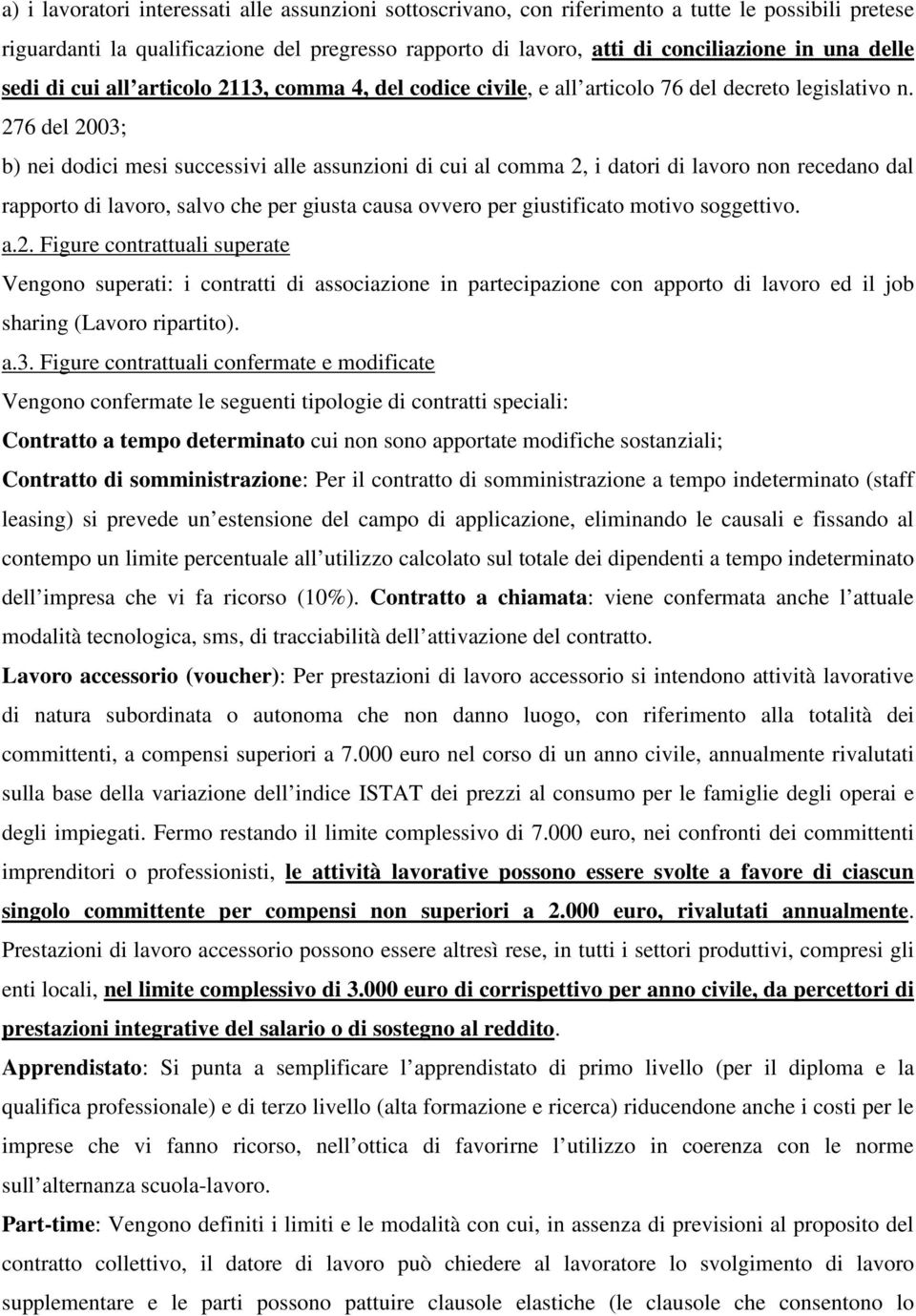 276 del 2003; b) nei dodici mesi successivi alle assunzioni di cui al comma 2, i datori di lavoro non recedano dal rapporto di lavoro, salvo che per giusta causa ovvero per giustificato motivo