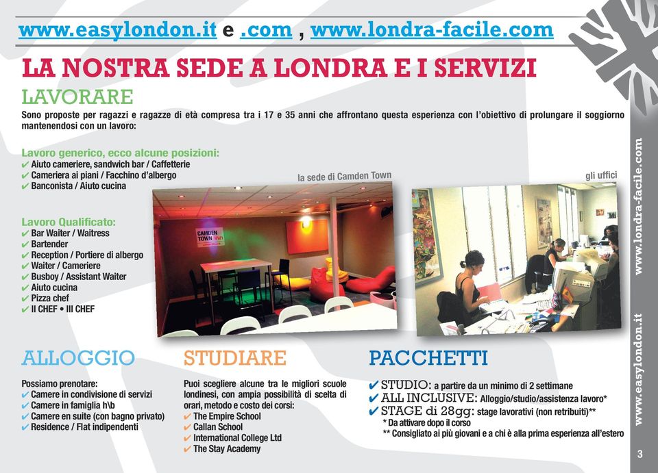 mantenendosi con un lavoro: Lavoro generico, ecco alcune posizioni: Aiuto cameriere, sandwich bar / Caffetterie Cameriera ai piani / Facchino d albergo Banconista / Aiuto cucina Lavoro Qualificato: