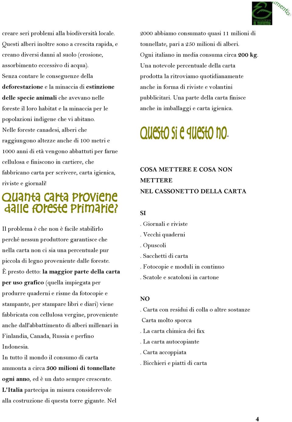 Nelle foreste canadesi, alberi che raggiungono altezze anche di 100 metri e 1000 anni di età vengono abbattuti per farne cellulosa e finiscono in cartiere, che fabbricano carta per scrivere, carta