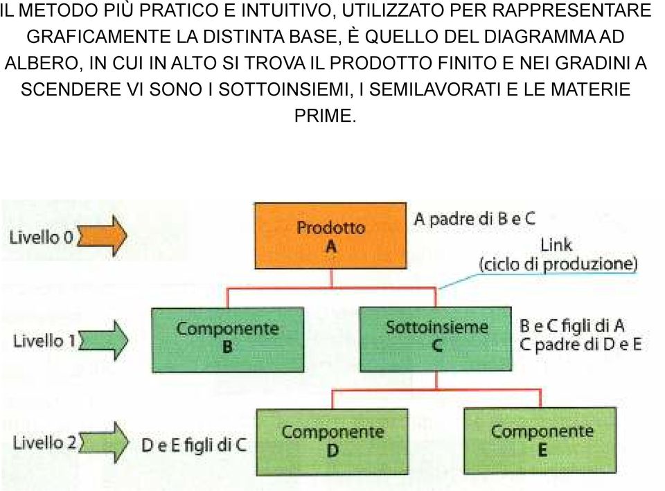 ALBERO, IN CUI IN ALTO SI TROVA IL PRODOTTO FINITO E NEI