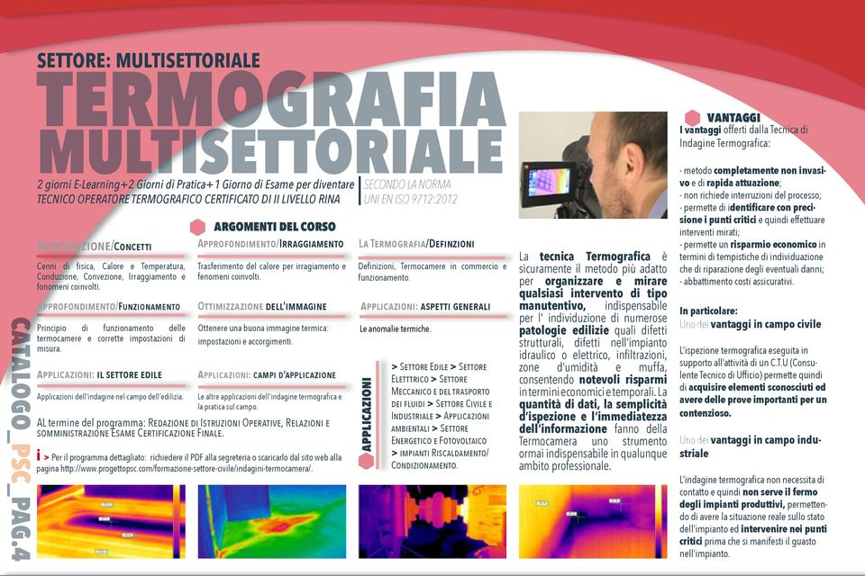 LIVELLO RINA UNI EN ISO 9712:2012 ARGOMENTI DEL CORSO Introduzione/Concetti Approfondimento/Irraggiamento La Termografia/Definzioni Cenni di fisica, Calore e Temperatura, Conduzione, Convezione,