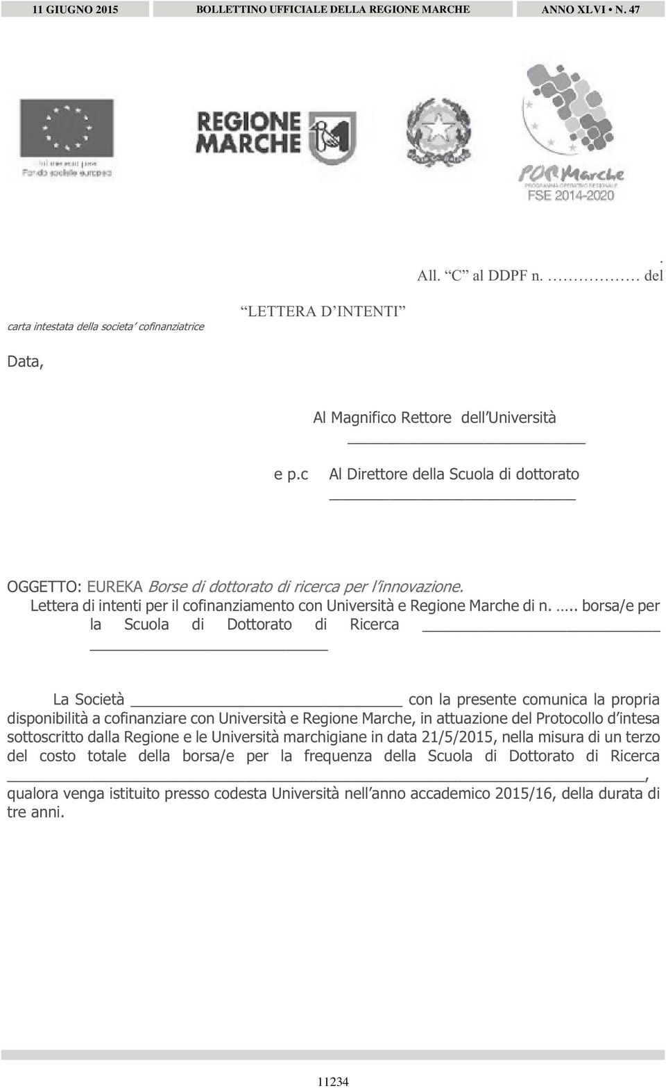 .. borsa/e per la Scuola di Dottorato di Ricerca La Società con la presente comunica la propria disponibilità a cofinanziare con Università e Regione Marche, in attuazione del Protocollo d intesa