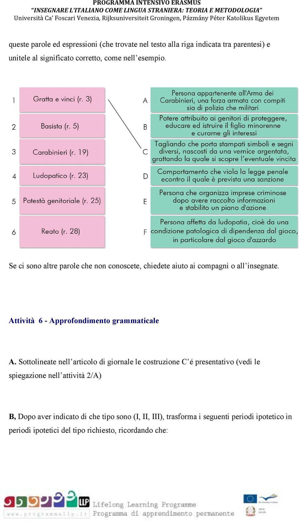 Attività 6 - Approfondimento grammaticale A.