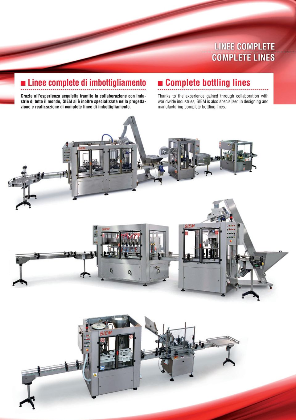 realizzazione di complete linee di imbottigliamento.