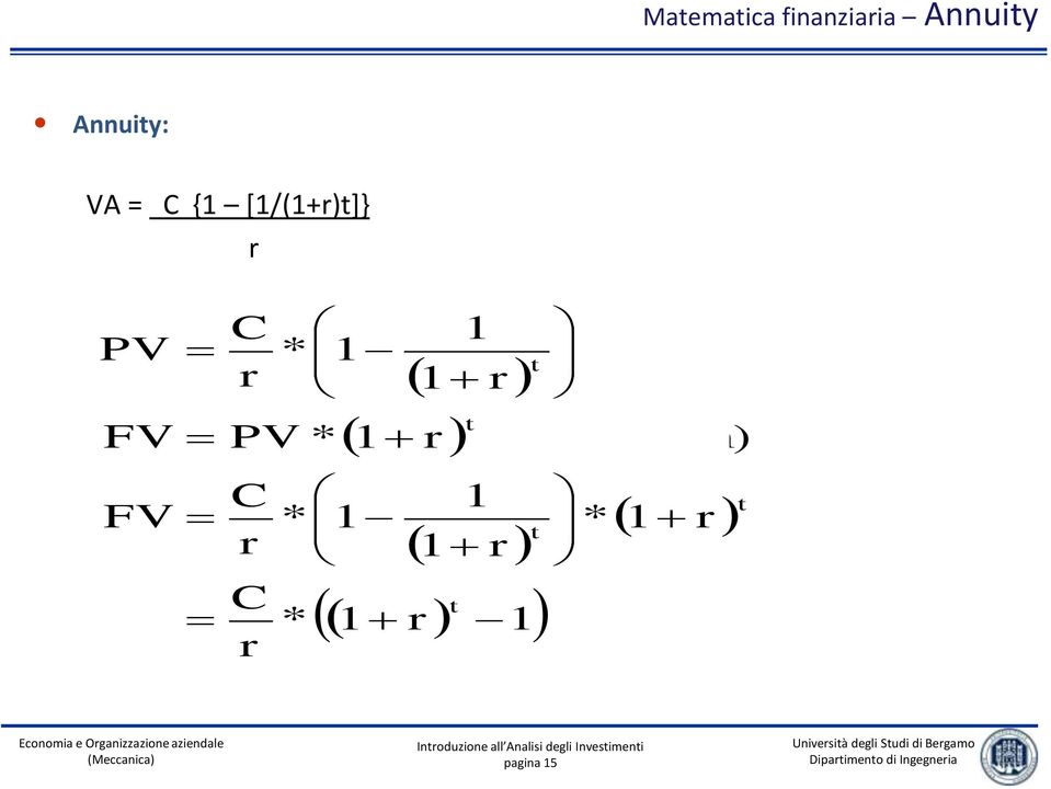 r C PV Matematica finanziaria Annuity