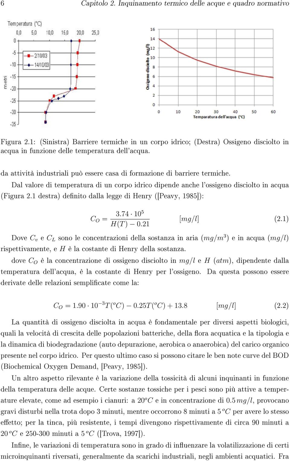 da attività industriali può essere casa di formazione di barriere termiche. Dal valore di temperatura di un corpo idrico dipende anche l'ossigeno disciolto in acqua (Figura 2.