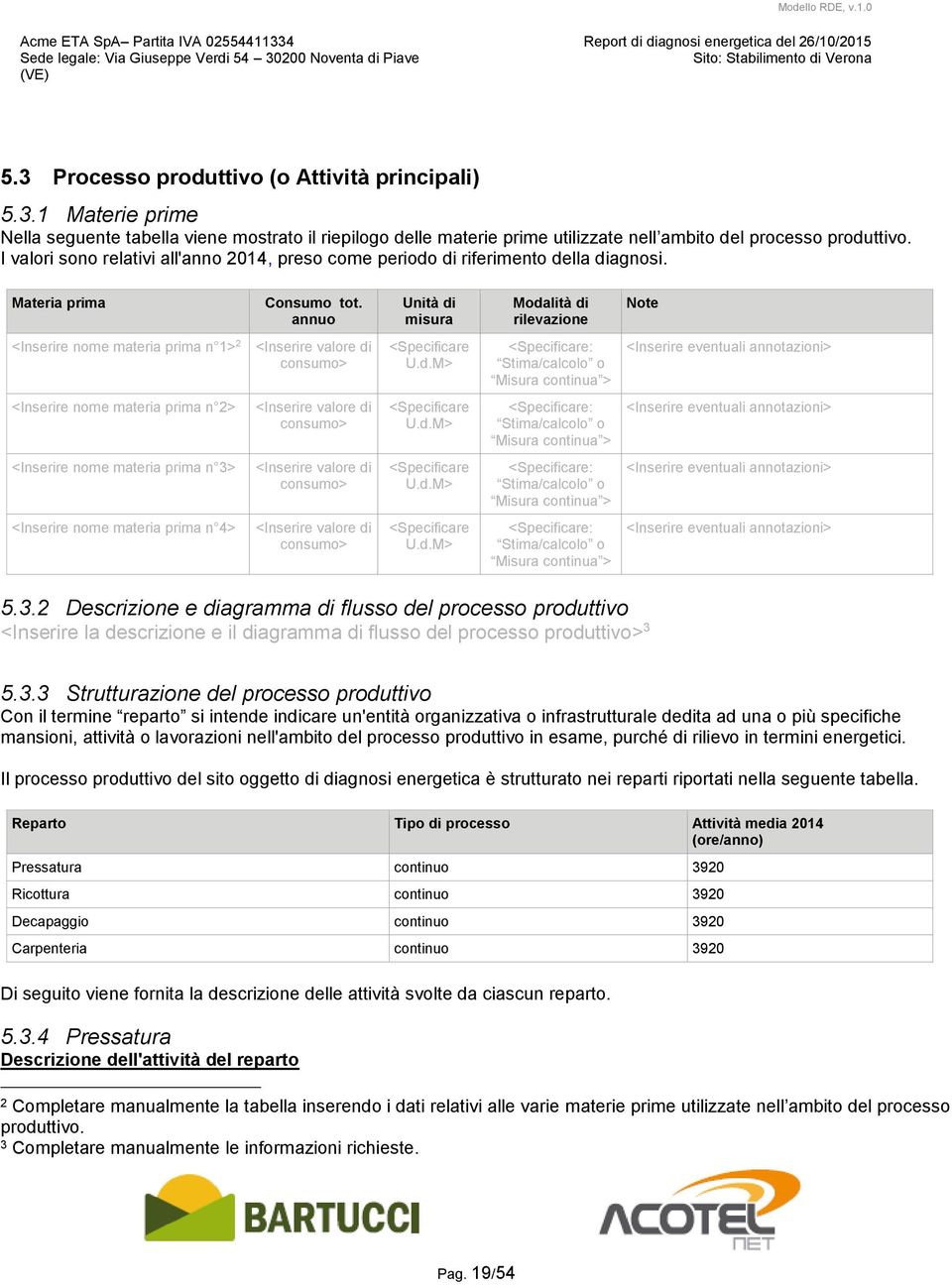 annuo Unità di misura Modalità di rilevazione Note <Inserire nome materia prima n 1> 2 <Inserire valore di consumo> <Specificare U.d.M> <Specificare: Stima/calcolo o Misura continua > <Inserire eventuali annotazioni> <Inserire nome materia prima n 2> <Inserire valore di consumo> <Specificare U.