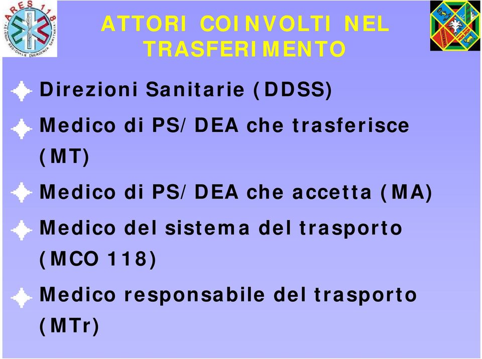 (MT) Medico di PS/DEA che accetta (MA) Medico del