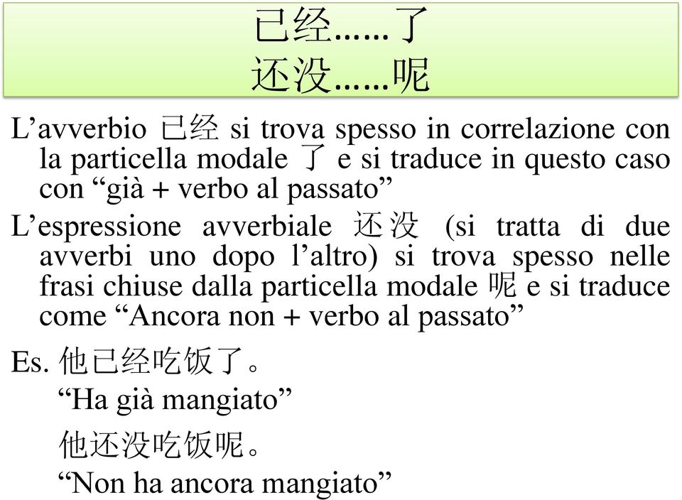 avverbi uno dopo l altro) si trova spesso nelle frasi chiuse dalla particella modale 呢 e si