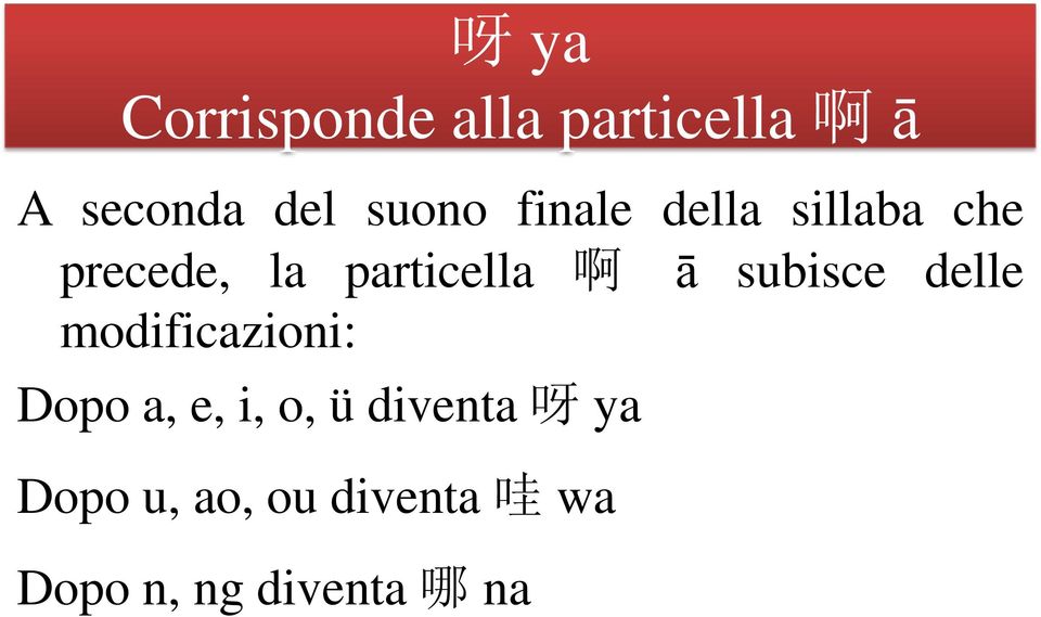 ā subisce delle modificazioni: Dopo a, e, i, o, ü