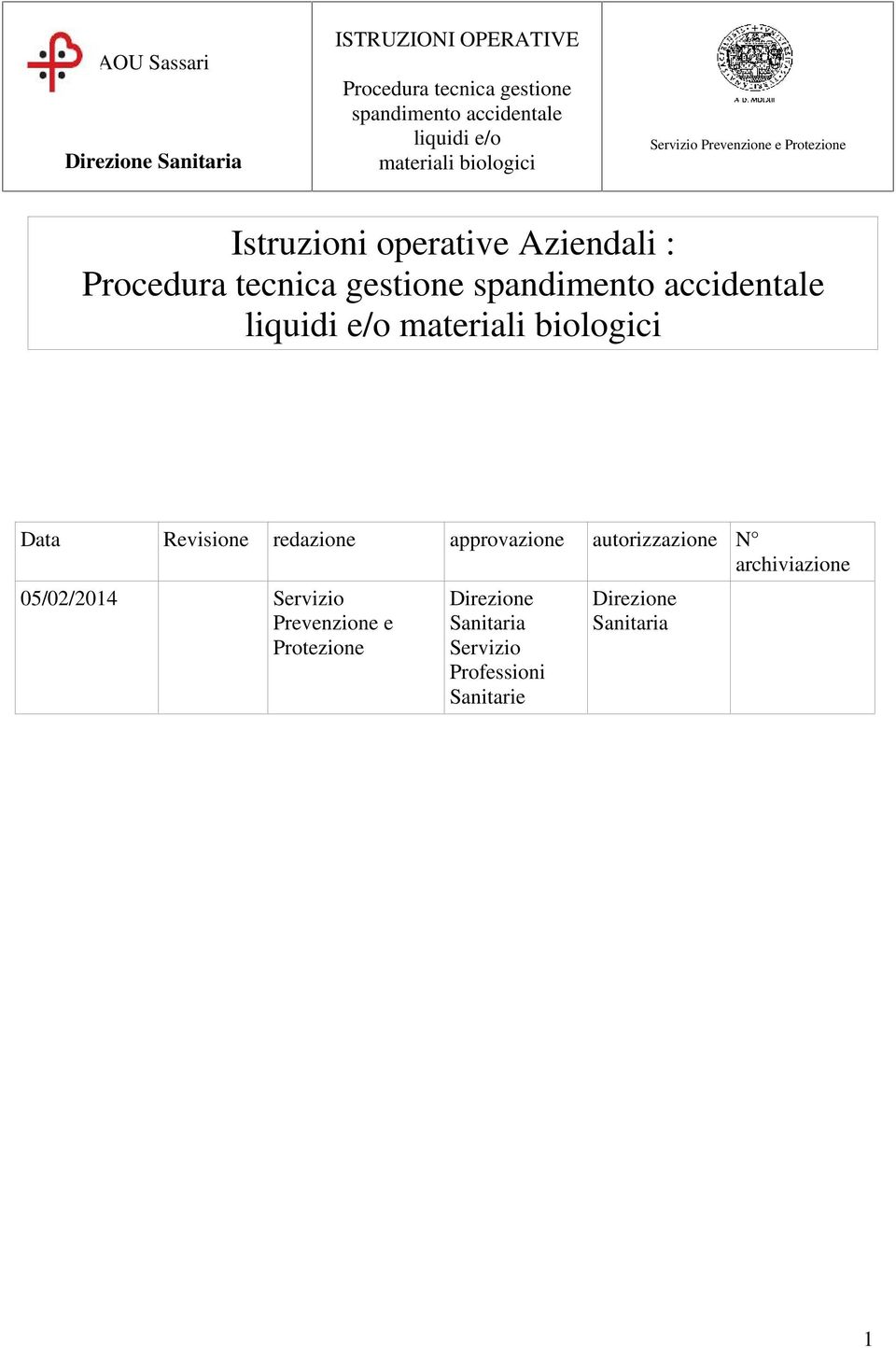 05/02/2014 Servizio Prevenzione e Protezione Direzione