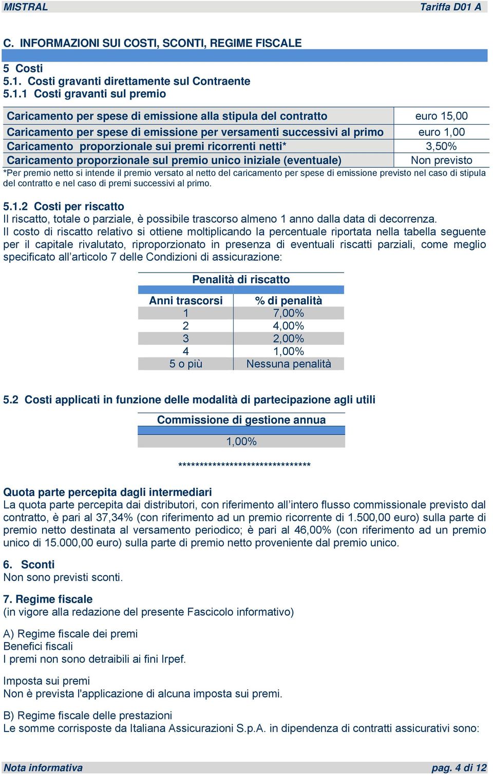 Costi gravanti direttamente sul Contraente 5.1.