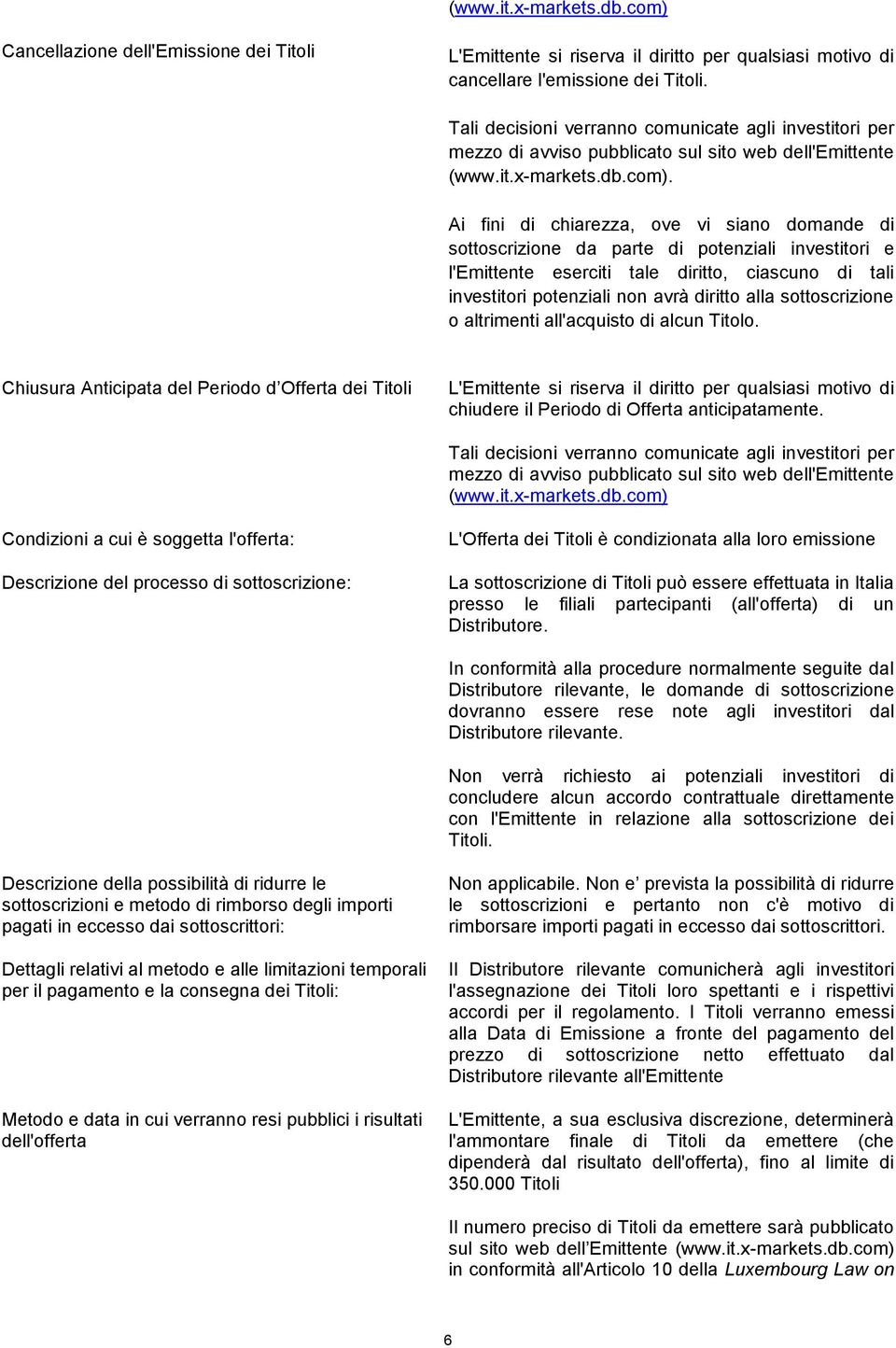 Ai fini di chiarezza, ove vi siano domande di sottoscrizione da parte di potenziali investitori e l'emittente eserciti tale diritto, ciascuno di tali investitori potenziali non avrà diritto alla