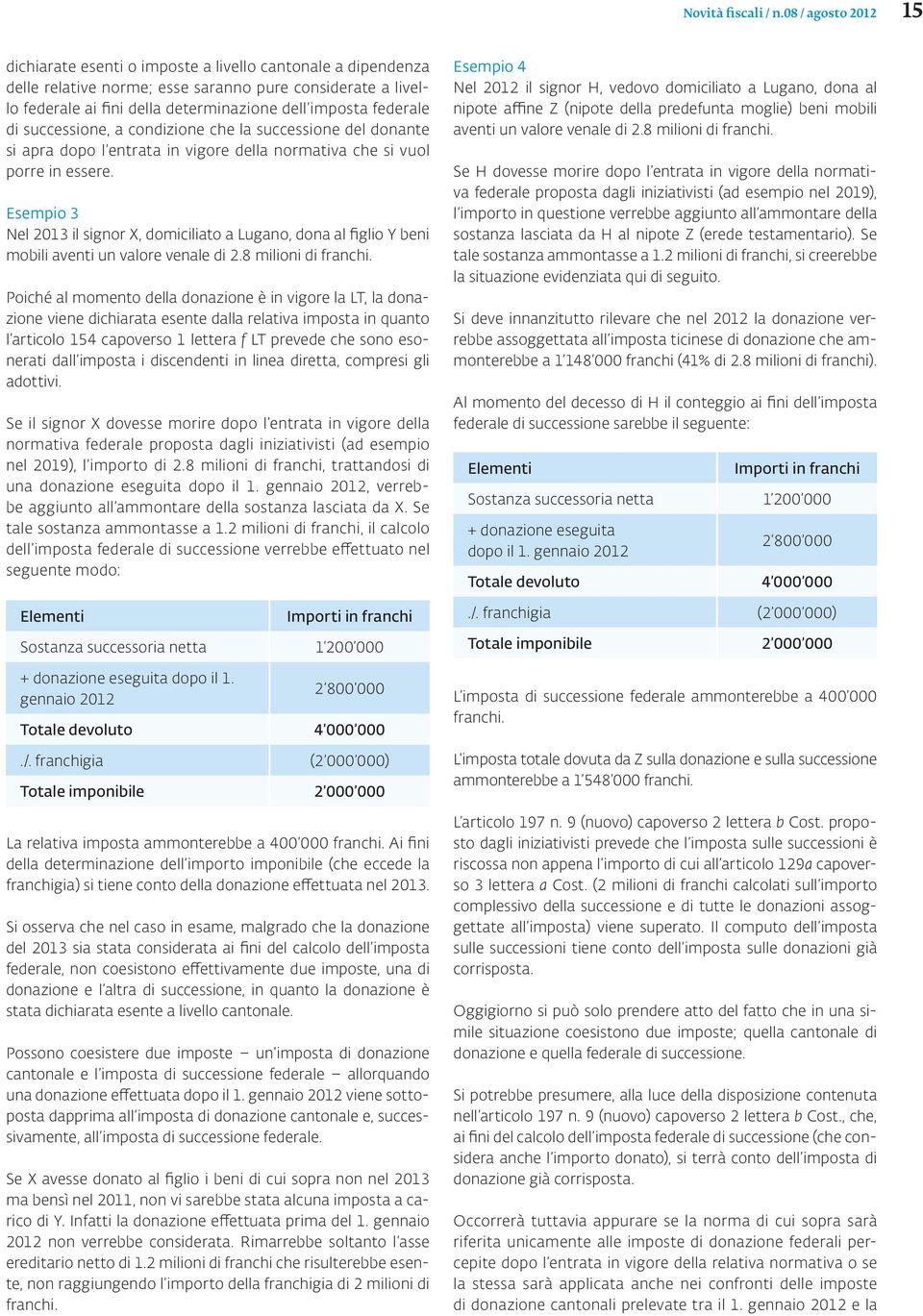 federale di successione, a condizione che la successione del donante si apra dopo l entrata in vigore della normativa che si vuol porre in essere.