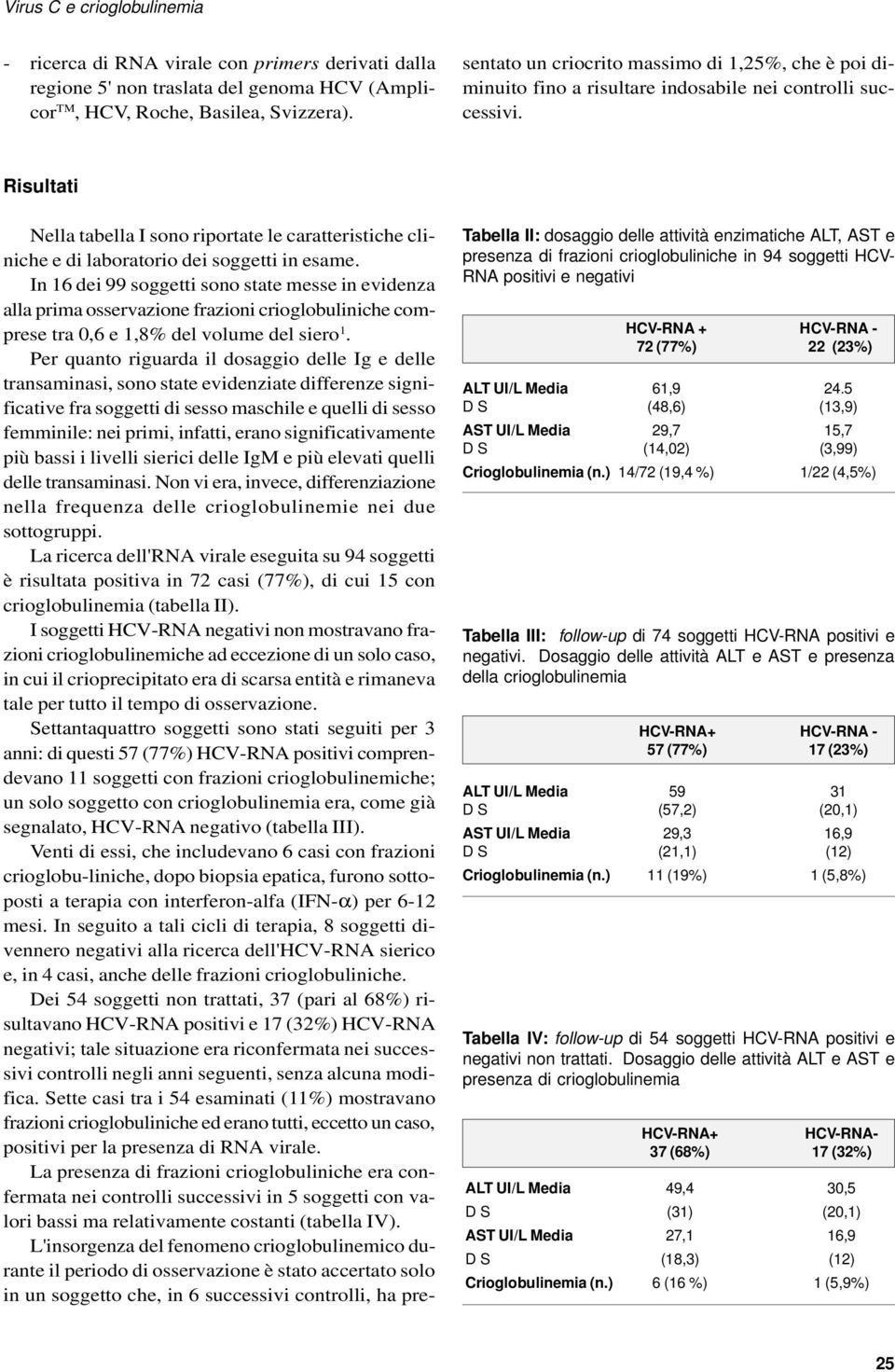 In 16 dei 99 soggetti sono state messe in evidenza alla prima osservazione frazioni crioglobuliniche comprese tra 0,6 e 1,8% del volume del siero 1.